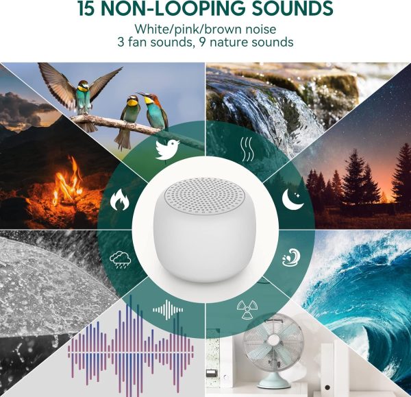 Babelio White Noise Sound Machine for Adults Kids Baby, Mini, 15 Non-looping Sou... - Image 4