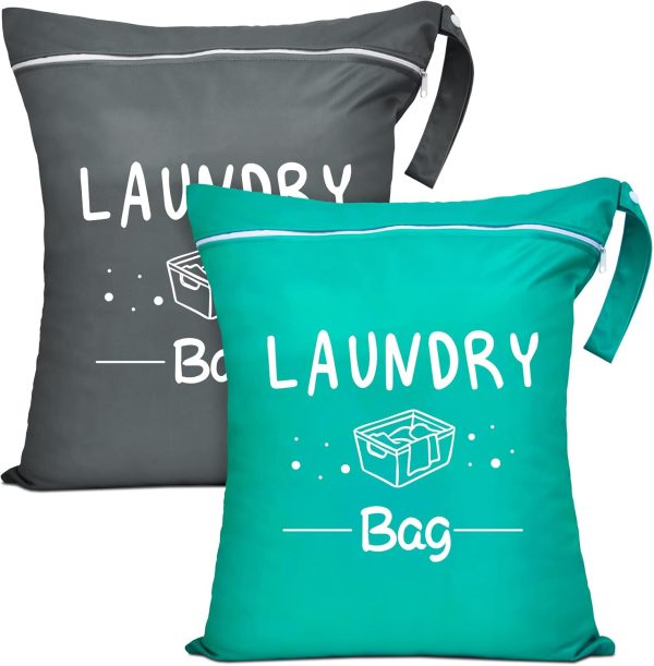 2 Pcs Large Travel Laundry Bag Waterproof Wet Dry Bag Washable Dirty Clothes Dra... - Image 2