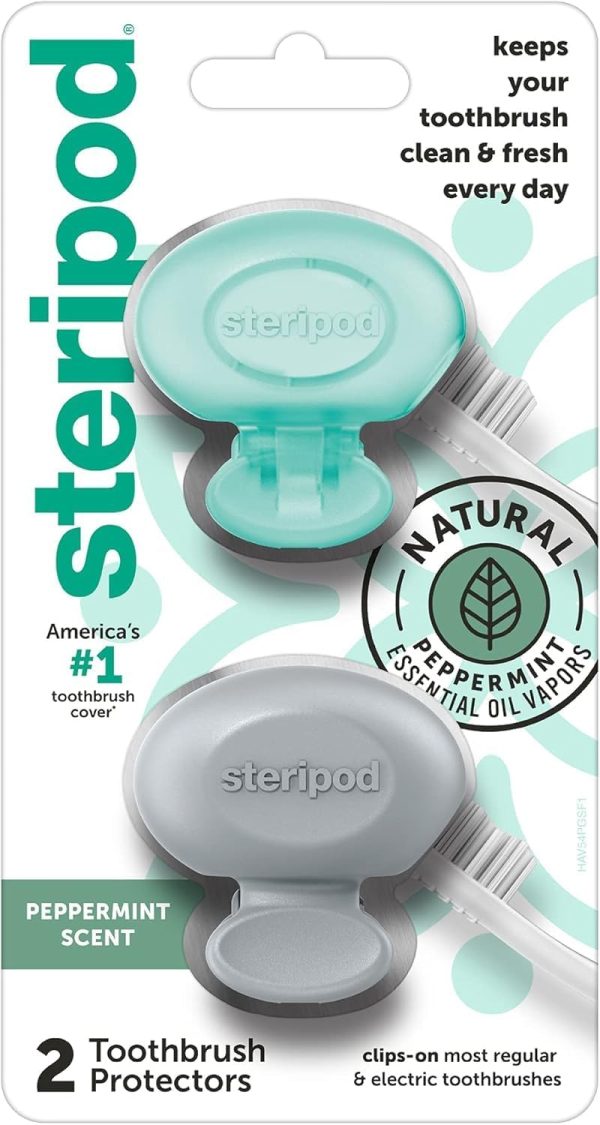 Steripod Clip-On Toothbrush Protector with Peppermint Essential Oils, Keeps Toot... - Image 2