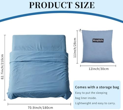 Sleeping Bag Liner Lightweight Compact Sleeping Bag Sack Portable Clean Travel S... - Image 4